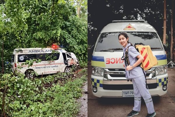 救護車雨中打滑翻覆! 泰女救護員「噴飛車外」慘死