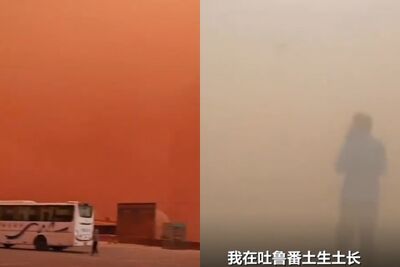 吐魯番遇強沙塵暴現震撼「橘色天空」　巨型沙牆吞噬火焰山