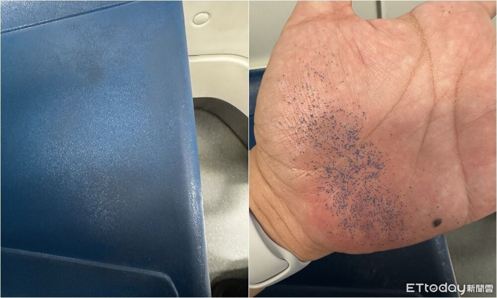 搭淡水輕軌「座椅掉色了」!藍漆沾了一手他傻了:穿白褲別坐