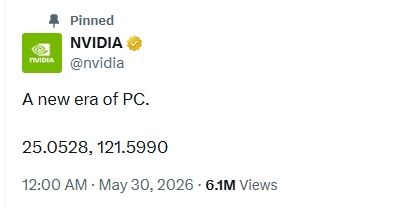 ▲▼輝達（ NVIDIA）與微軟（Windows）以及ARM幾乎在美東時間5月30日同步在社交媒體上為即將發佈的神秘新品造勢。（圖／翻攝X平台）