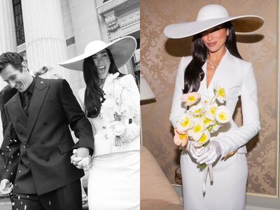 Dua Lipa沒穿傳統婚紗！Schiaparelli訂製套裝搭超寬帽當最帥新娘