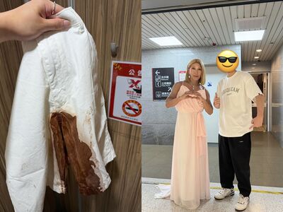 網友白褲沾咖啡困北車廁所!潘若迪變身席琳狄翁「親外送褲子」