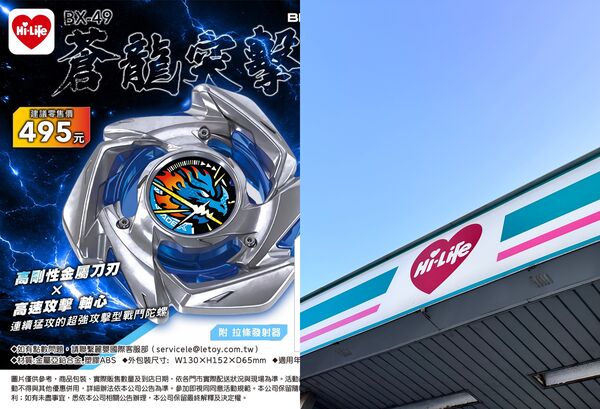 ▲▼萊爾富開賣限定戰鬥陀螺「BX-49 蒼龍突擊」，不料疑似有店家偷跑開賣，業者也下重話表示海巡嚴查懲處。（圖左／翻攝臉書「萊爾富超商Hi-Life」；圖右／記者林育綾攝）