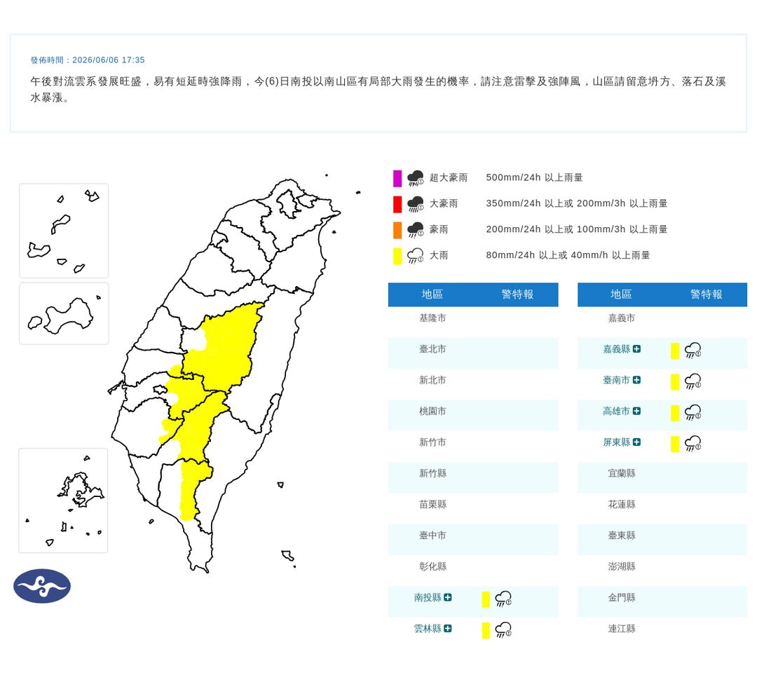 ▲大雨特報
