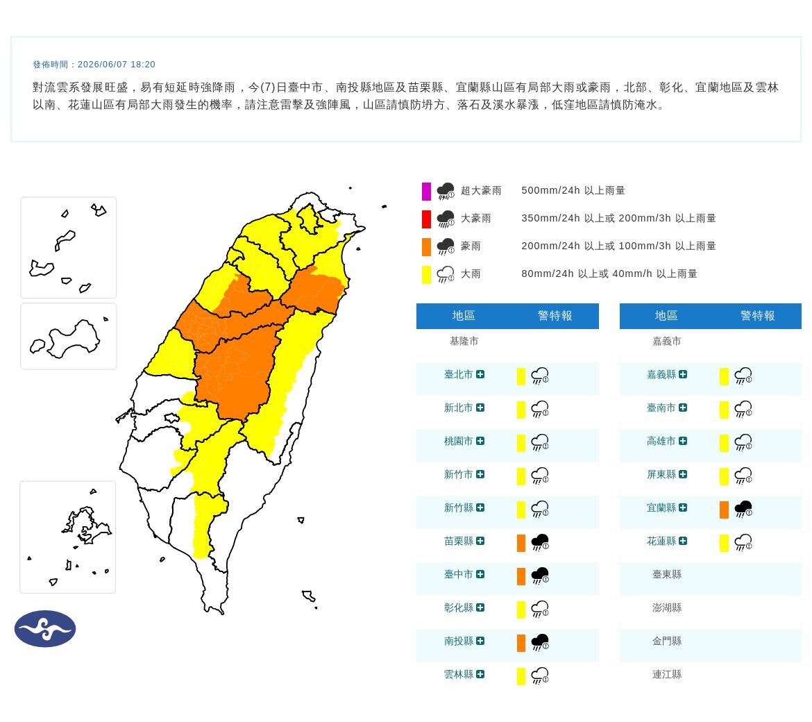 ▲大雨特報