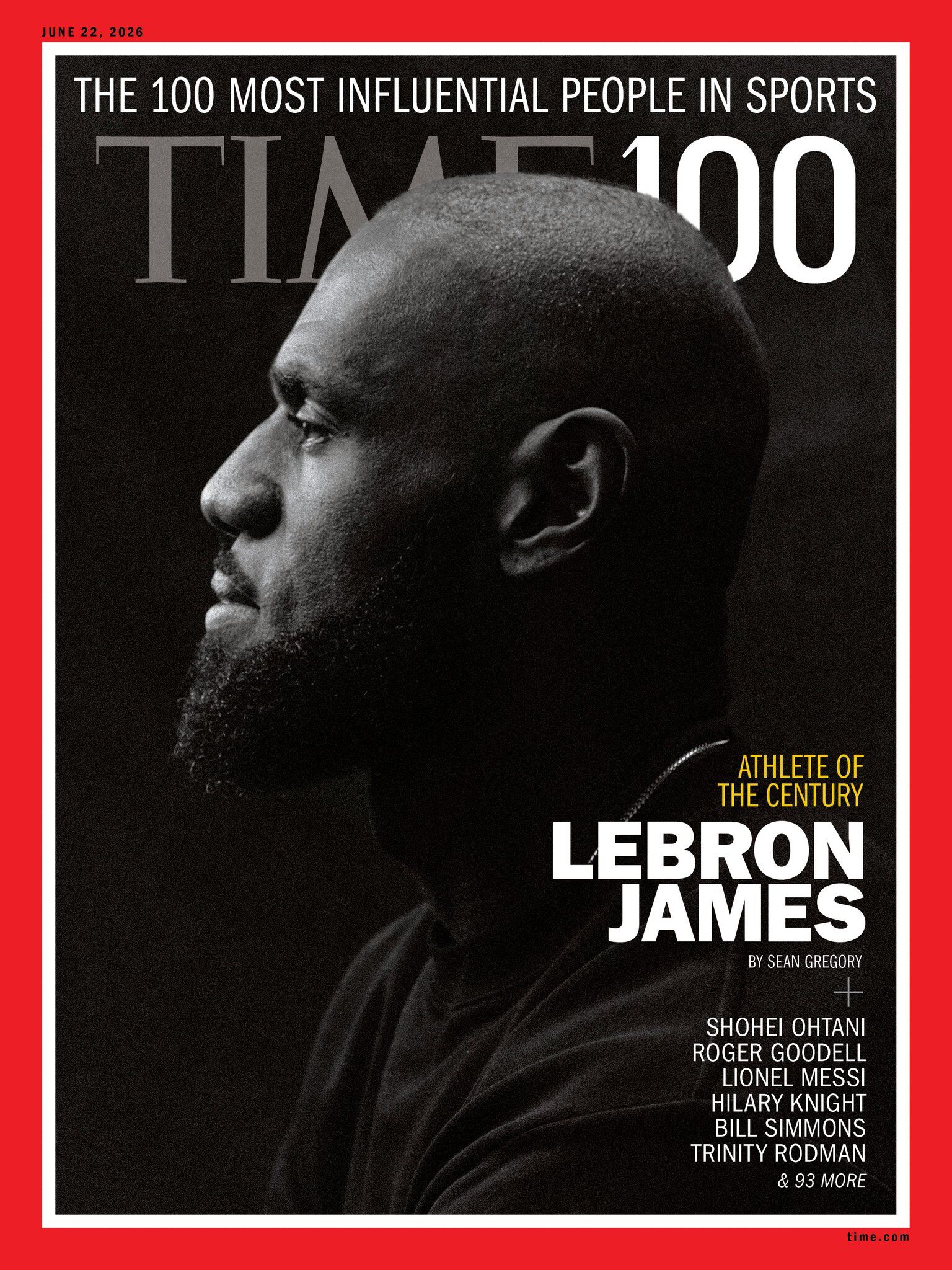 ▲詹姆斯 （LeBron James）獲選《TIME》首屆百大體育影響力人物封面人物，並被譽為「世紀運動員」。（圖／取自TIME官方X）