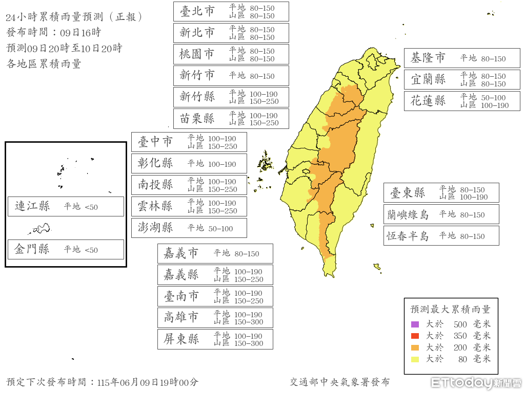 快訊/明天「7縣市山區」雨量達停班課標準