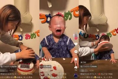 為博流量！年輕媽把1歲兒「壓臉進蛋糕」　全場大人狂笑拍抖音