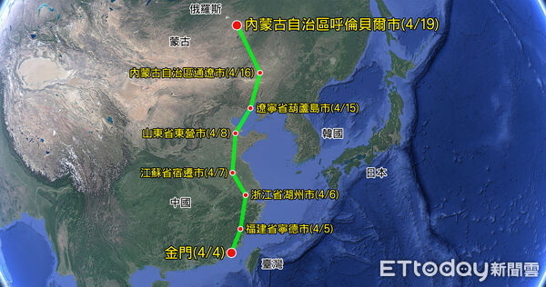 ▲▼短耳鴞北返遷徙路徑。（圖／金門國家公園管理處提供）