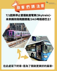 快訊／桃機「航廈電車」7/1起停止營運　旅客須改搭機捷或巴士