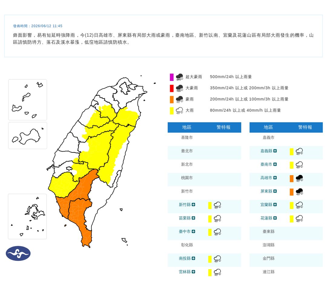 ▲大雨特報