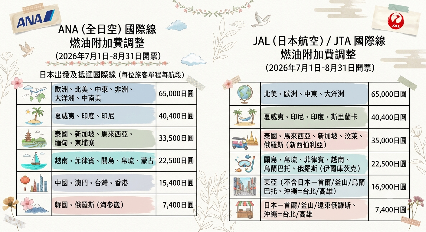 ▲▼全日空和日本航空再調漲燃油附加費。（AI協作圖／記者蔡玟君製作，經編輯審核）
