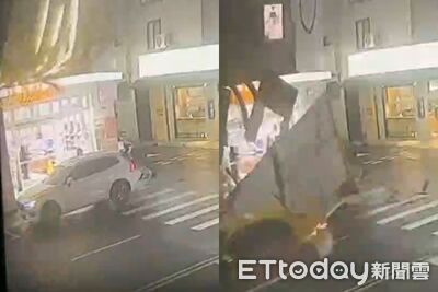 藥妝店招牌重砸「休旅車全扛住」！畫面曝光全場歪樓：還得是Volvo