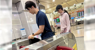 錦榮練完肌現身高鐵站　混血女友相伴「胸部以下都是腿」