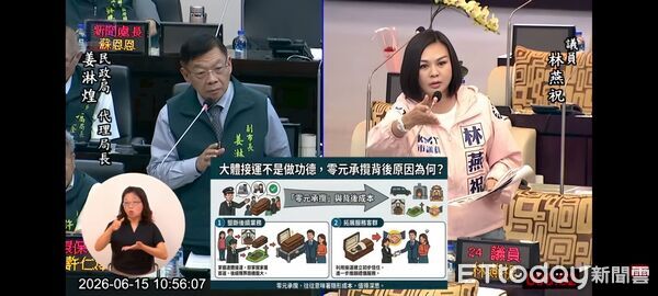 ▲台南市議員林燕祝質疑大體接運標案出現零元標並以抽籤決定得標廠商，要求市府檢討制度。（記者林東良翻攝，下同）