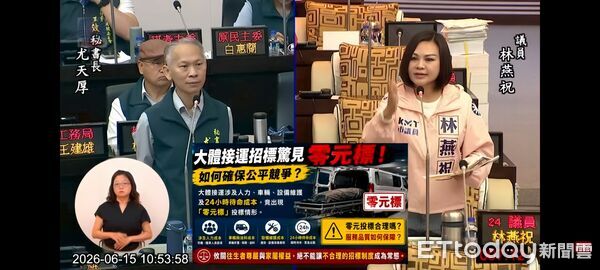▲台南市議員林燕祝質疑大體接運標案出現零元標並以抽籤決定得標廠商，要求市府檢討制度。（記者林東良翻攝，下同）
