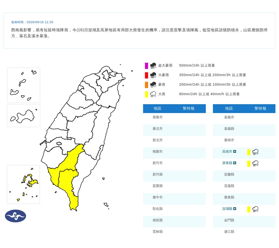 ▲大雨特報