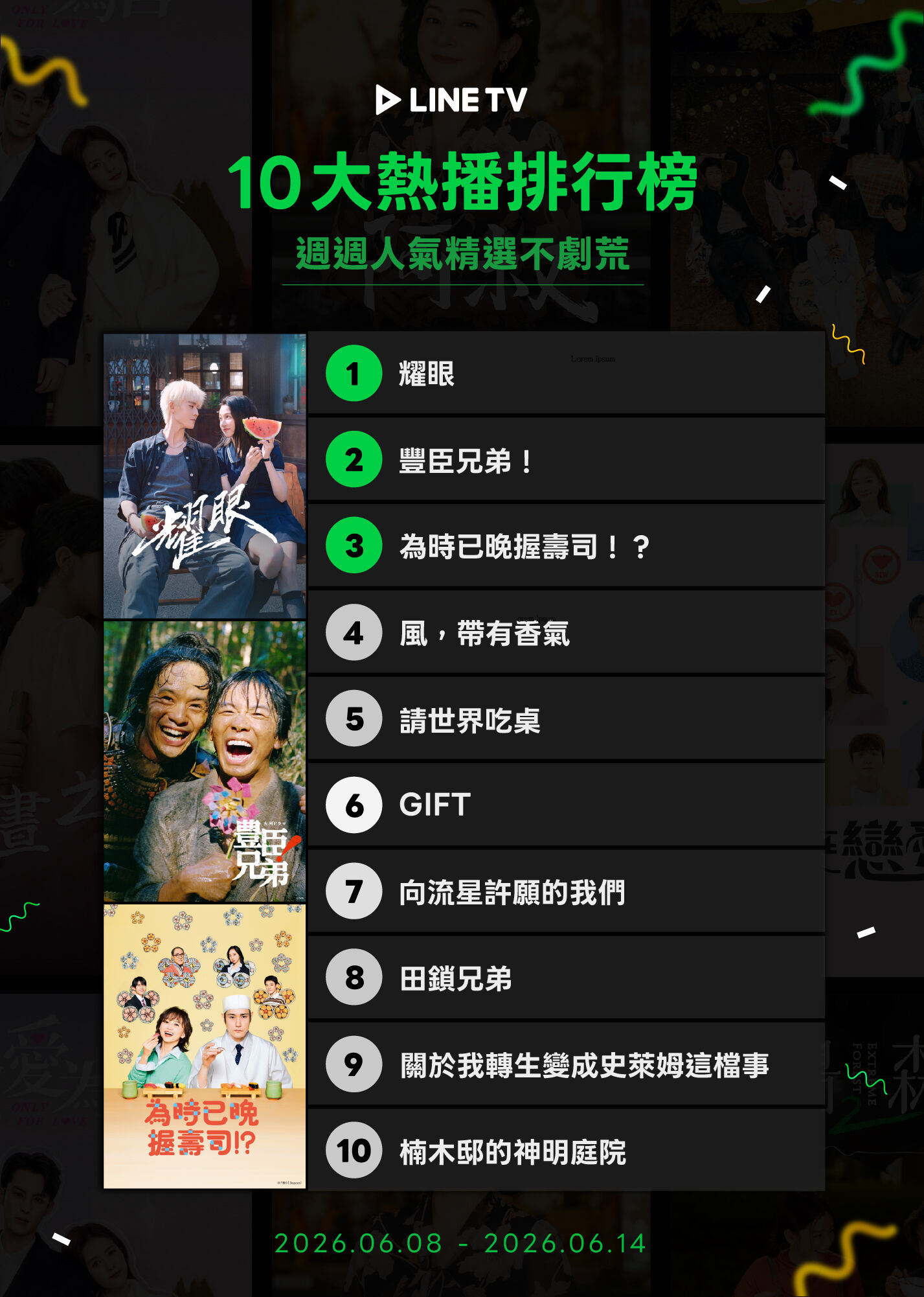 ▲▼LINE TV收視週榜（6/8-6/14）。（圖／LINE TV提供）