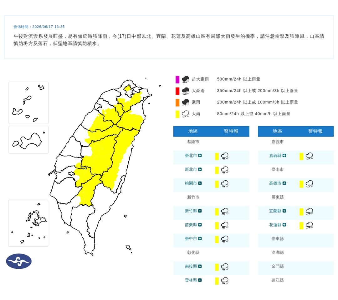 ▲大雨特報