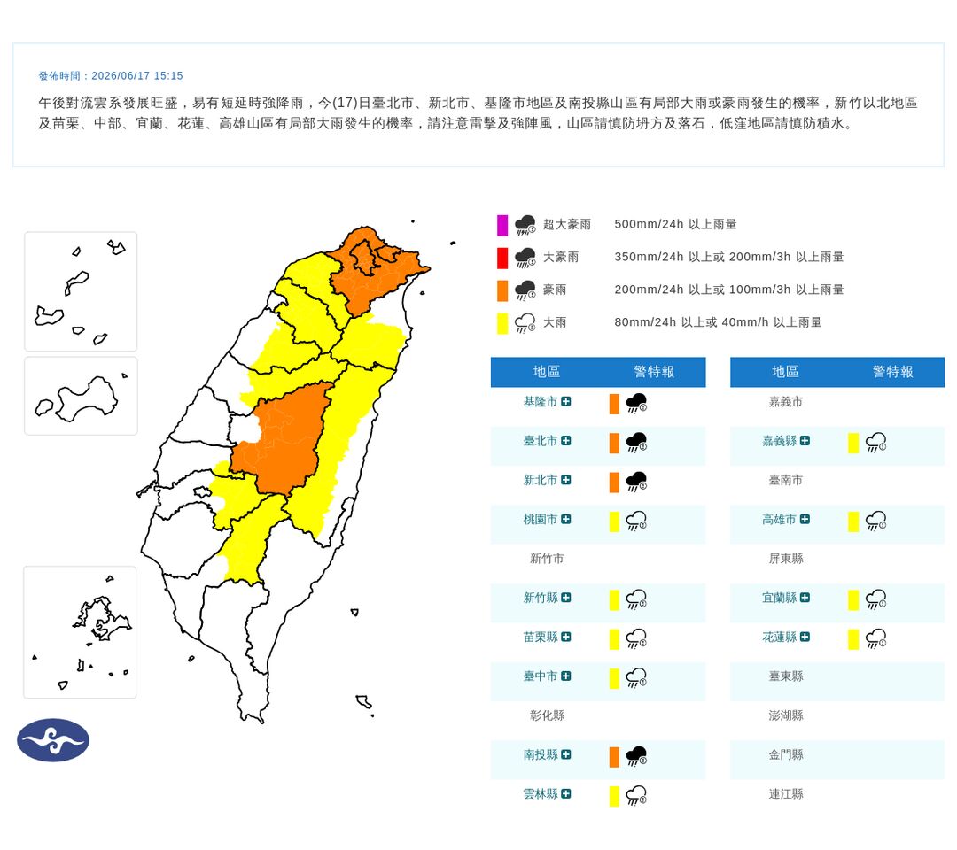 ▲大雨特報