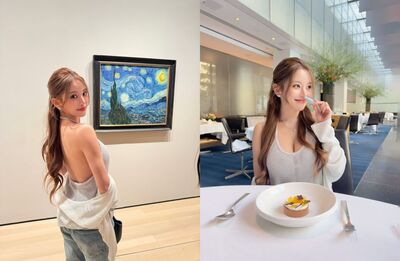 蔡瑞雪紐約爆乳逛美術館！「褲子沒扣」出門嬌喊：暈了