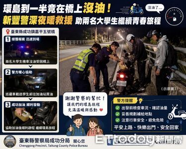 2大學生騎車環島途中沒油受困 新豐警深夜救援