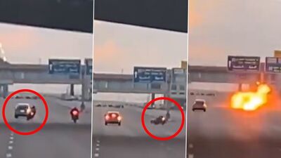 汽車變換車道　2重機碰撞「爆炸起火」驚悚畫面曝光