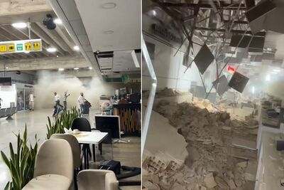 強震瞬間!委內瑞拉機場「天花板垮掉」粉塵滿天 旅客驚恐奔逃
