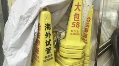 鄭州出現代孕「精卵可運出國」三角錐廣告 客服稱:58萬包成功