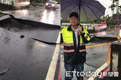 快訊/下面是湍急河水!屏東鹿寮橋塌陷「斷兩截」 警方封鎖中