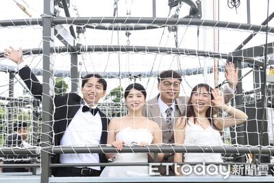 南投集團結婚玩很大!新人搭氦氣球 紫南宮霸氣送金飾