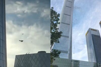 北京第一高樓「中國尊」遭飛機撞擊！殘骸散落畫面曝