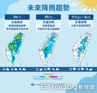 午後中部以北防短延時豪雨 南邊還有2低氣壓發展中