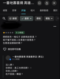 停班吃不到壽喜燒怒留一星負評 店家回覆嗆爆萬人狂讚
