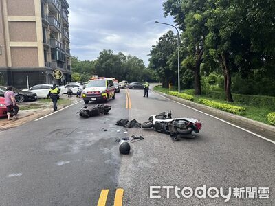 金門2機車路口碰撞！女騎士左轉與直行車相撞　雙雙掛彩送醫