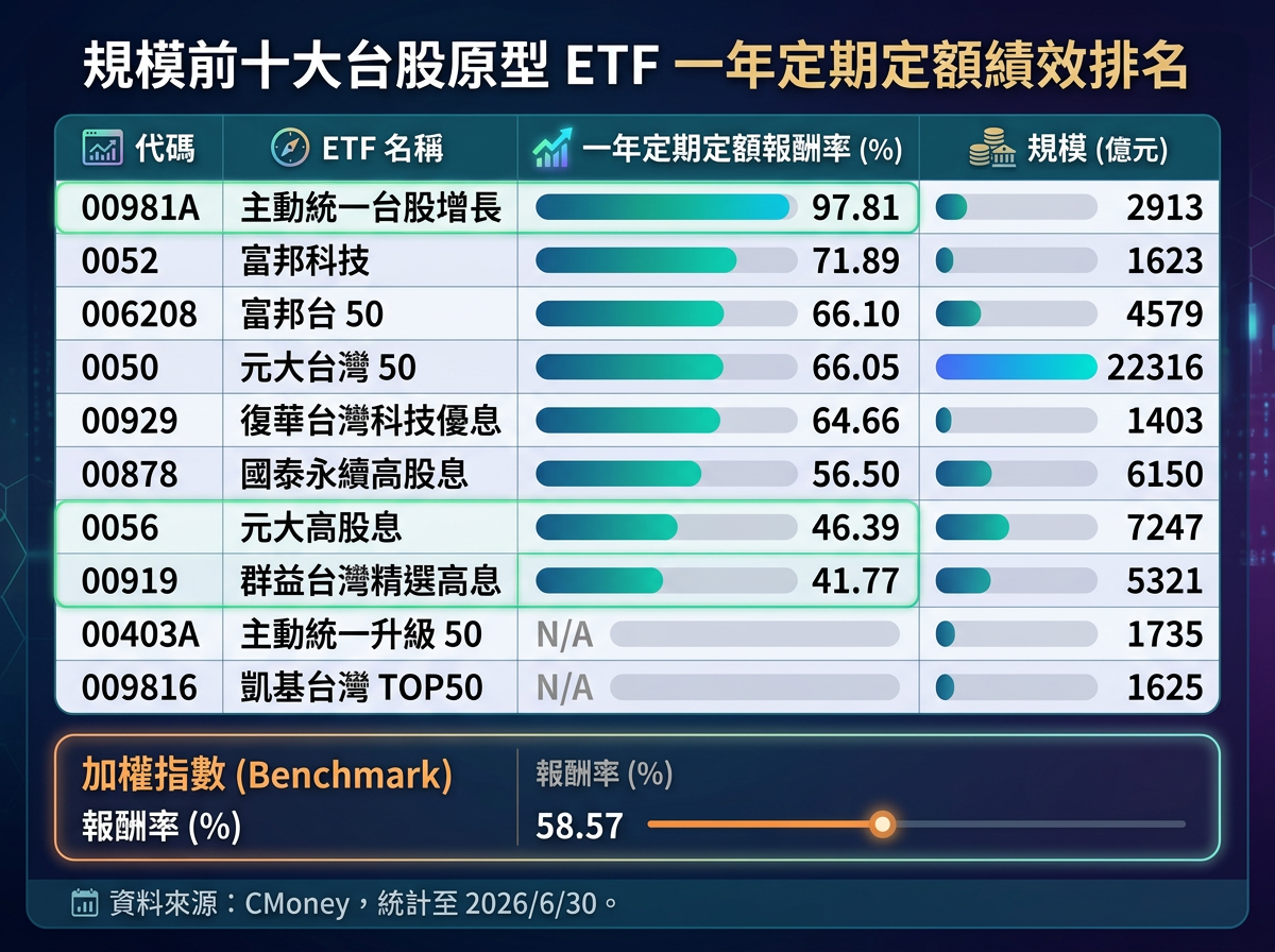 ▲▼規模前十大台股原型ETF（排除槓桿及反向ETF）             。（圖／記者林潔禎攝）