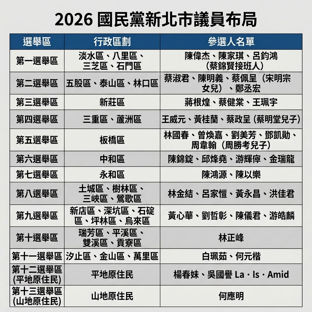 ▲2026國民黨新北議員布局。（AI協作圖／記者蘇靖宸製作，經編輯審核）