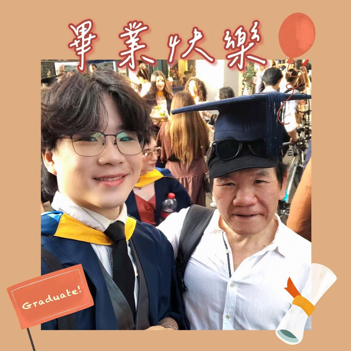 ▲▼趙傳演唱會主視覺竟是兒子畫的！飛英參加畢典。（圖／翻攝自臉書）