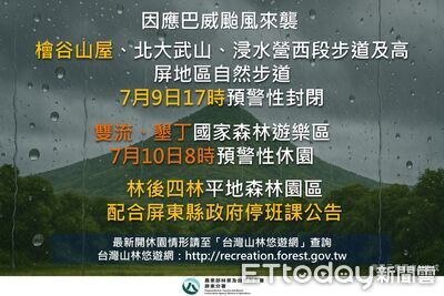 巴威逼近!北大武步道+檜谷山屋9日封閉 墾丁+雙流10日休園