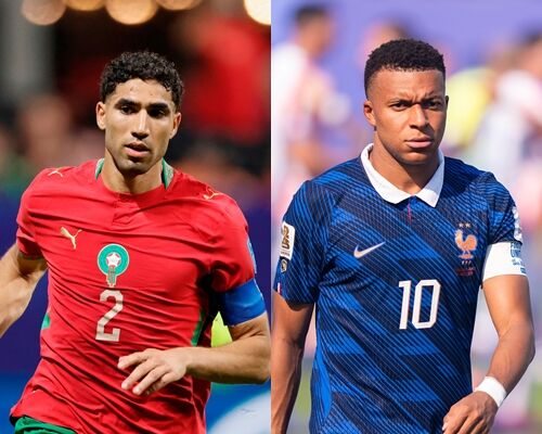 ▲摩洛哥哈基米（Achraf Hakimi）、法國姆巴佩（Kylian Mbapp&eacute;）。（圖／達志影像／美聯社）