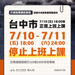 台中、南投今晚6點起「停班課30小時」 中市府說明