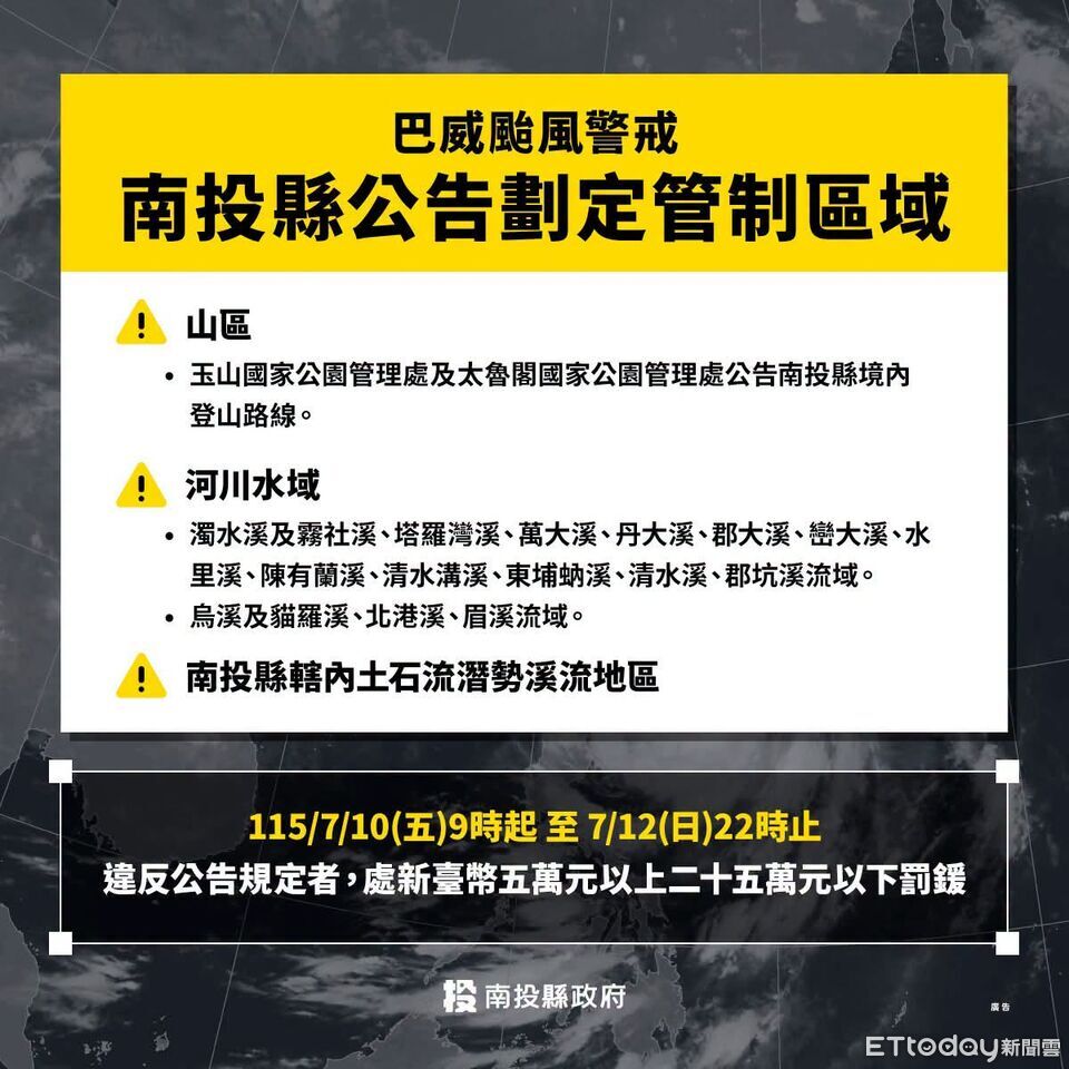 巴威侵台!南投縣府公告山區、河流、土石流潛勢溪流管制 | ETtoday生活新聞 | ETtoday新聞雲
