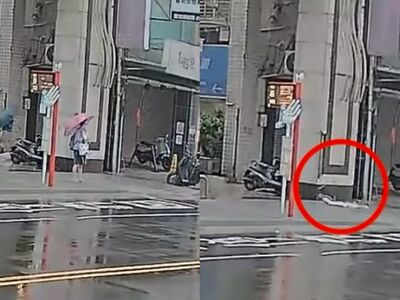 神風救命畫面!土城女等公車被吹到倒退嚕...下秒大磁磚砸落原地