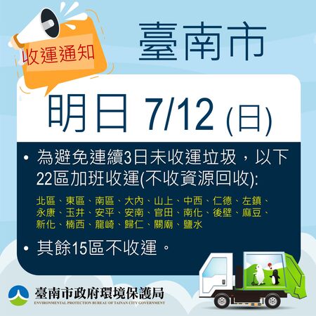 ▲台南市宣布12日正常上班上課。（圖／記者林東良翻攝）