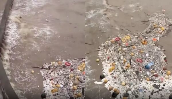 巴威颱風登陸中國，浙江掀巨浪「裡面全是垃圾」。（翻攝自Threads＠「李老師不是你老師」）