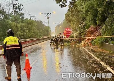 巴威造成路樹倒塌土石崩落 龍潭警設交管排除障礙