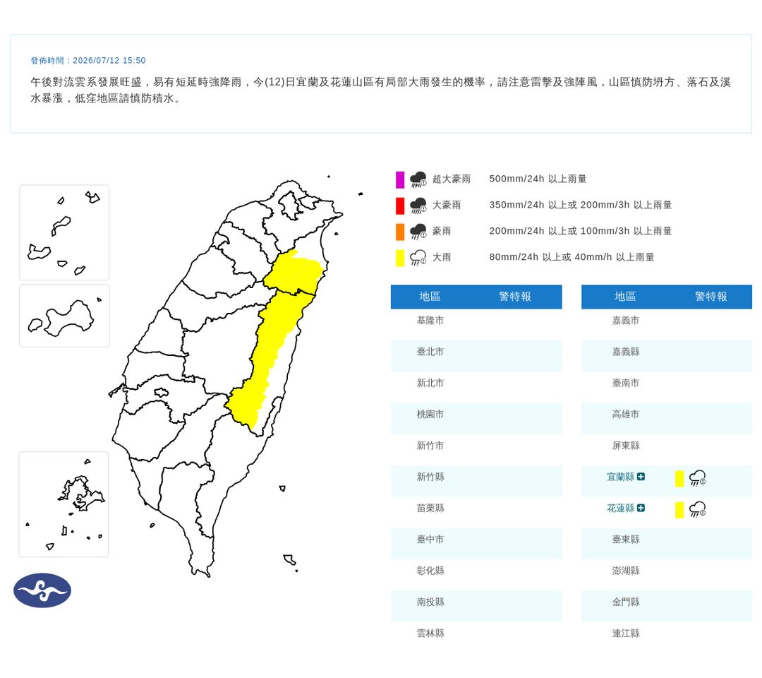 ▲大雨特報