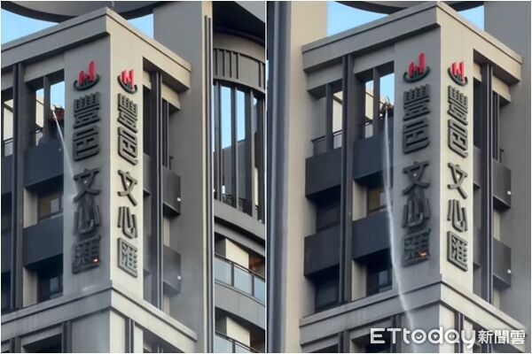 ▲▼新竹豐邑文心匯招牌起火。（圖／threads／0110_tong授權）