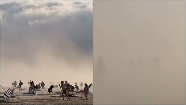 ▲▼海嘯雲來襲！法海灘驚見「狂風飛沙」末日景象　遊客驚慌奔逃。（圖／翻攝X）