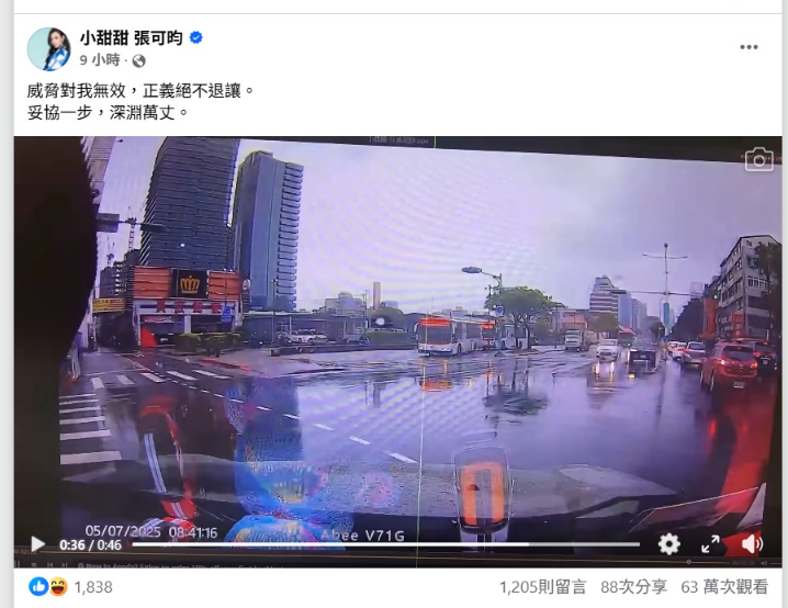 ▲▼小甜甜車禍公開行車紀錄器反擊！　反遭網揪違規。（圖／翻攝自臉書）